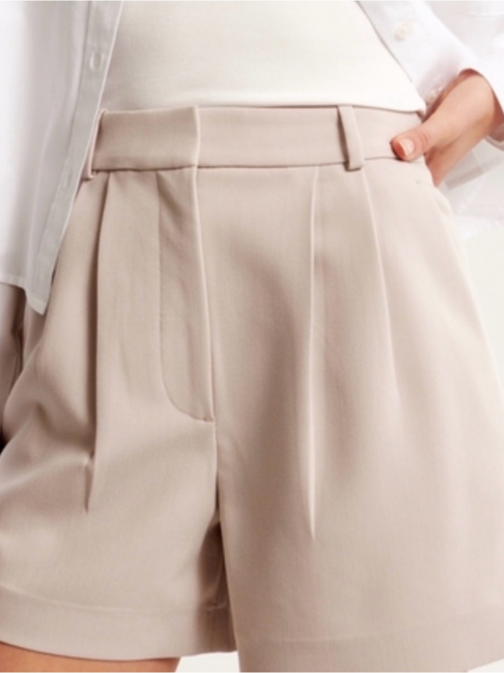 Abercrombie & Fitch Beige Tailored High-Rise Shorts Curve Love